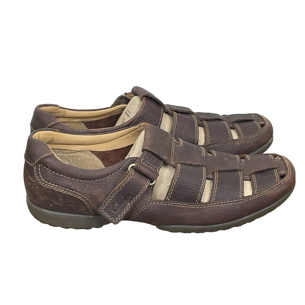 Clarks Mens Dark Brown Leather Fisherman Sandals Size 9.5W Casual Coastal Earthy - Picture 4 of 10